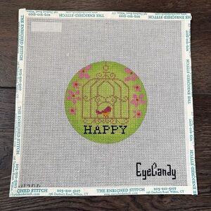 EyeCandy Needlepoint Canvas Happy with Bird Design 18 mesh 4 inches